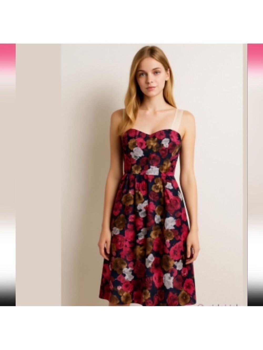 BB DAKOTA | dress floral mesh straps pink brown cream sz 6